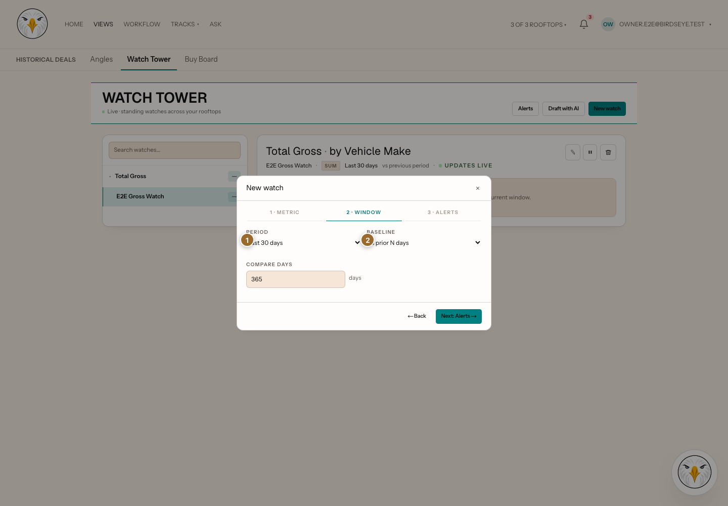 Watch composer Window step with 1 marking Period and 2 marking Baseline